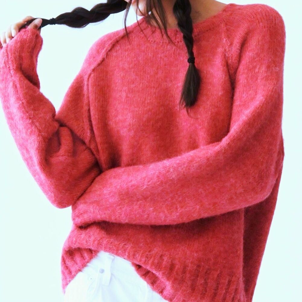 Anthropologie The Cline Chunky Crew Neck Sweater Raspberry Women's S